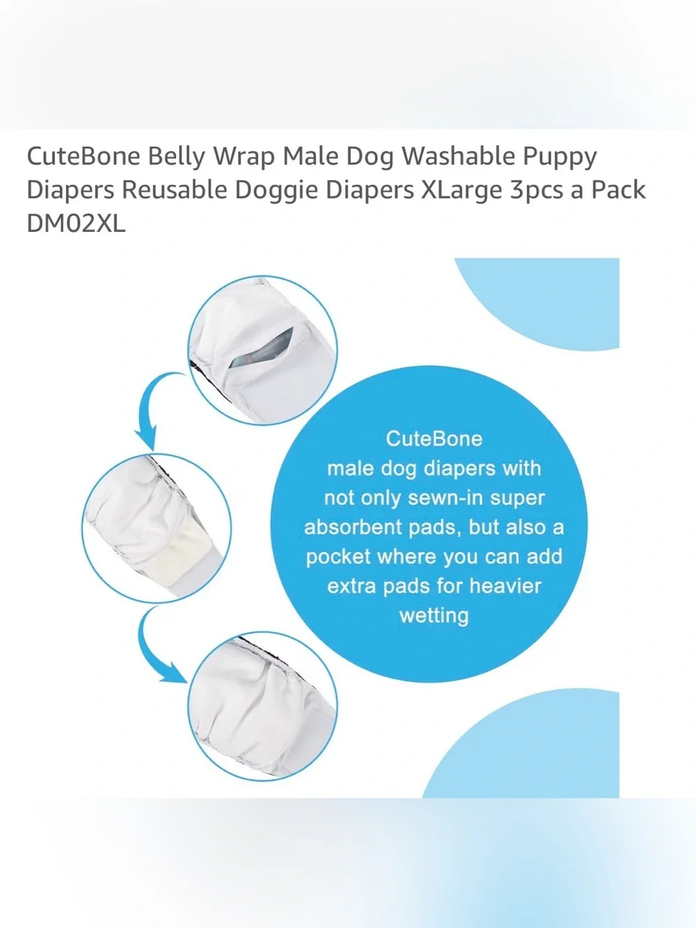 CuteBone Male Dog Belly Bands Wraps XL Washable Diapers Lot of 5 New in Pkg Bulk